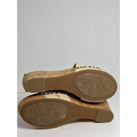 Lucky Brand Beige Strappy Cork Wedge Sandals With Studded Detail Women Size 10M - Picture 13 of 16